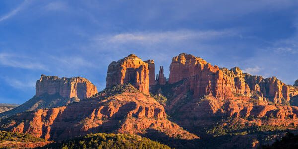 Sedona lanscape scene of a panoramic view at sunset at Cathedral Rock