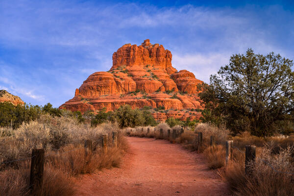 Sedona lanscape scene of the path to Bell Rock in the early morning light