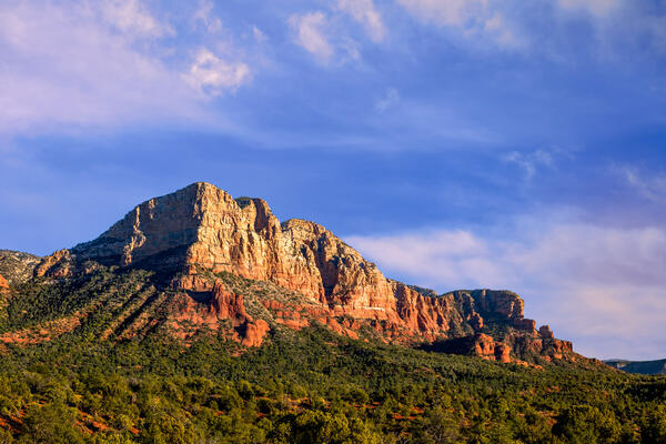 Sedona lanscape scene of Utah Red Rock late day color on the formation in Arizona