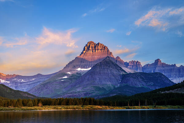 sunrise light on mount wilbur in glacier national park