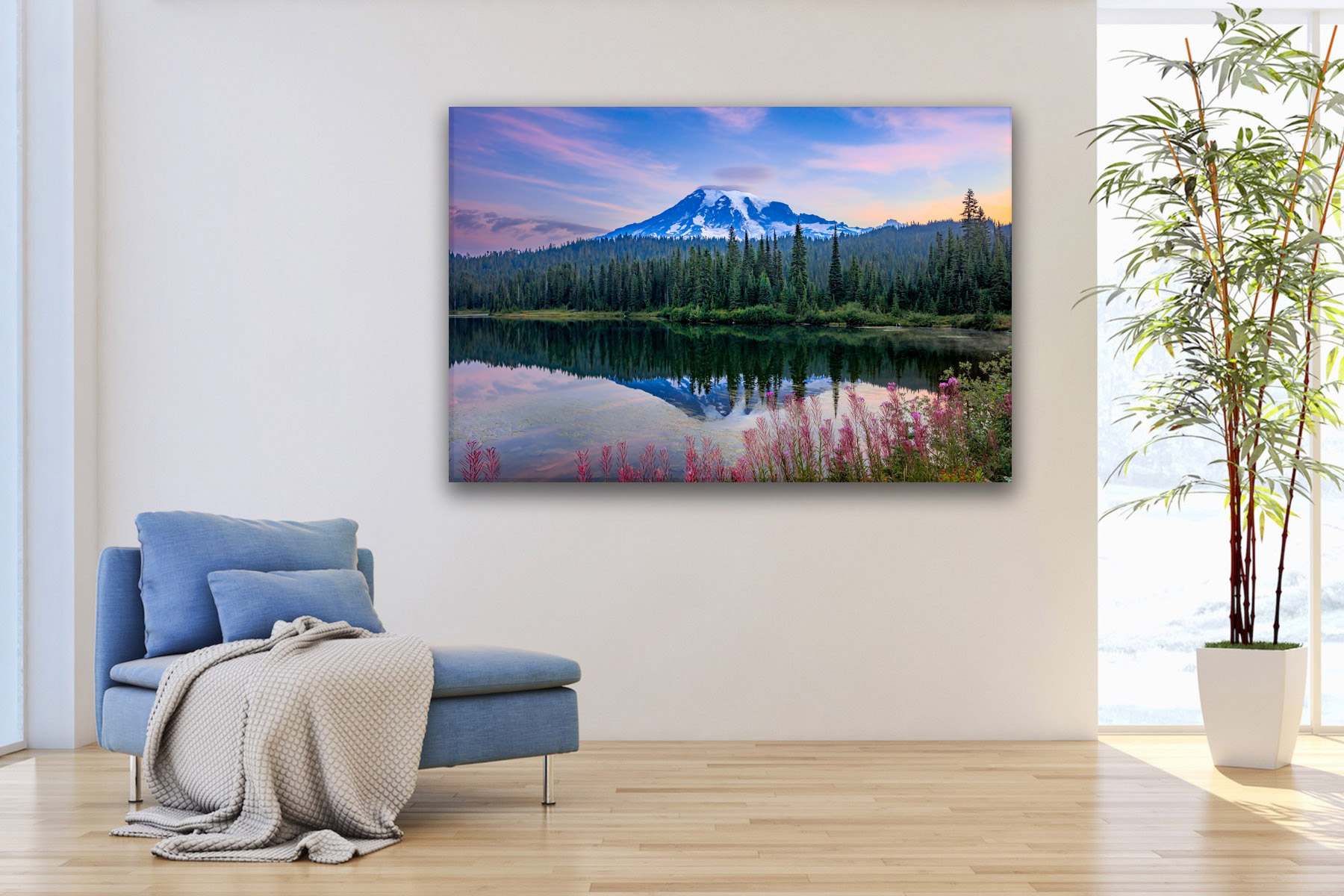 Mount Rainier reflecting in Reflection Lake as a fine art photo print on the wall