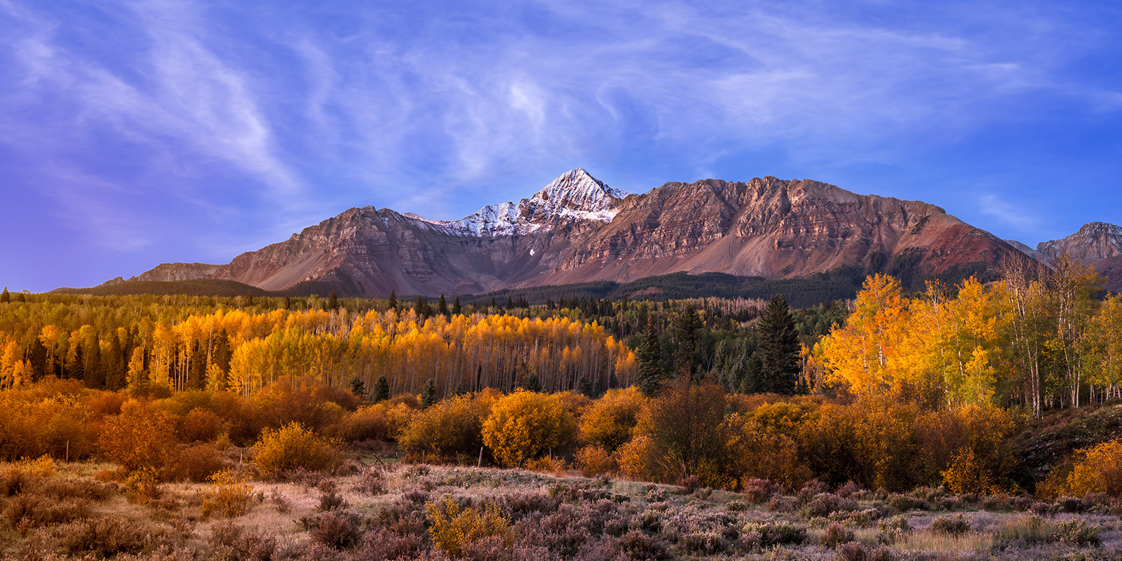 Wilson Peak Panorama a panoramic landscape view of the mountain Wilson Peak and fall colors
