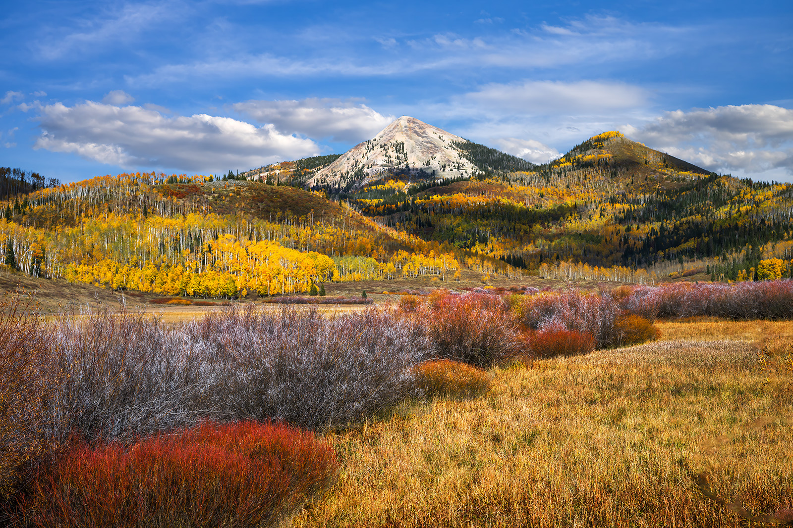 Hahn's Peak landscape view of the mountain Hahns Peak with abundant fall color both on and in front of the mountain
