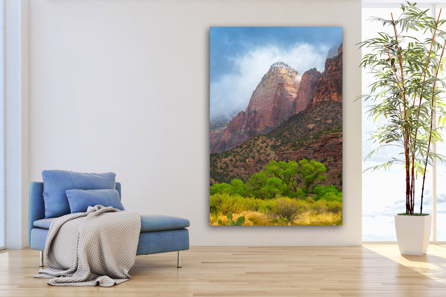 Fall color and red rock in Zion National Park as a fine art photo print on the wall