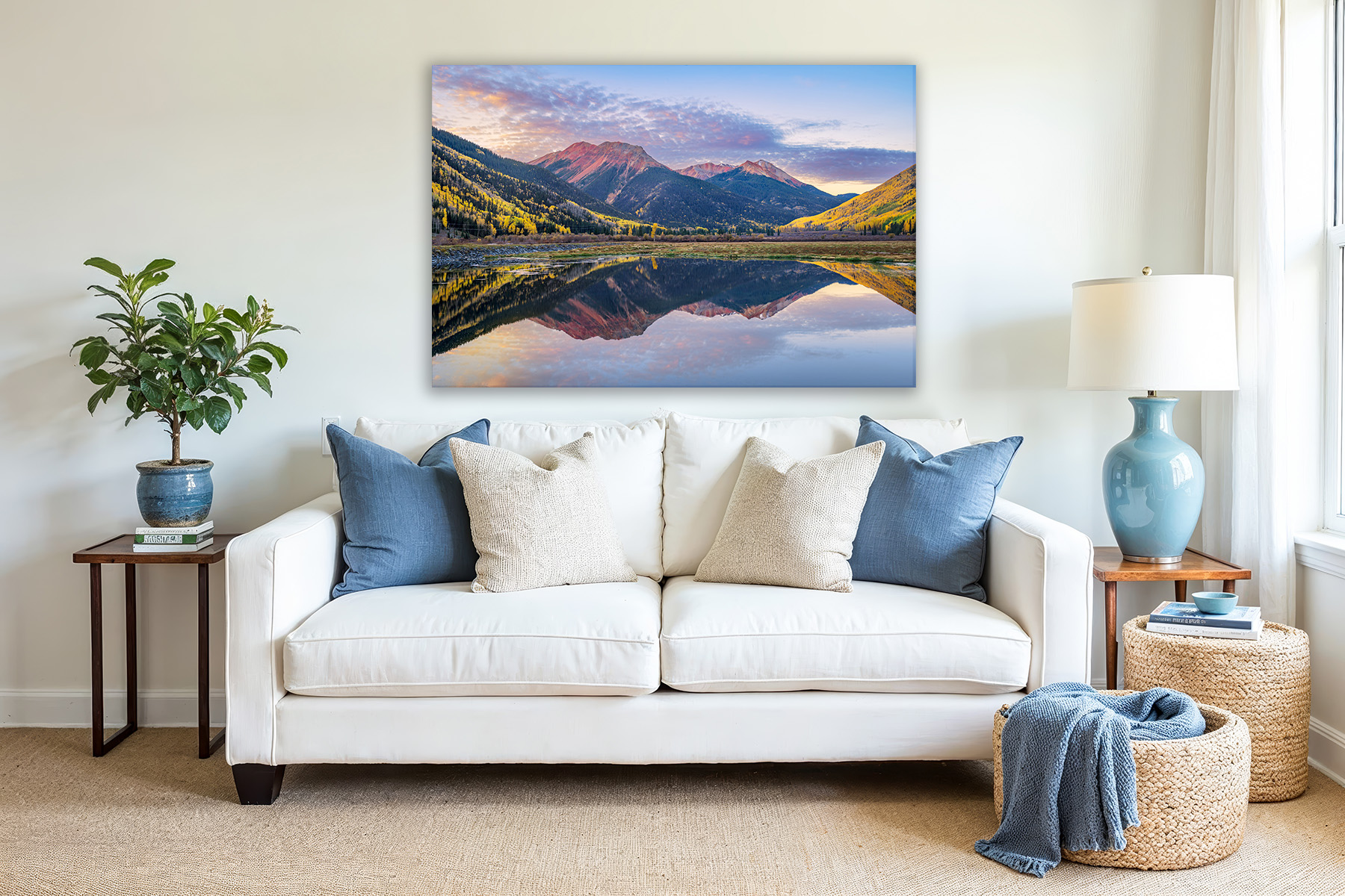 Red Mountain and Fall Color reflecting in Crystal Lake as a print on a wall