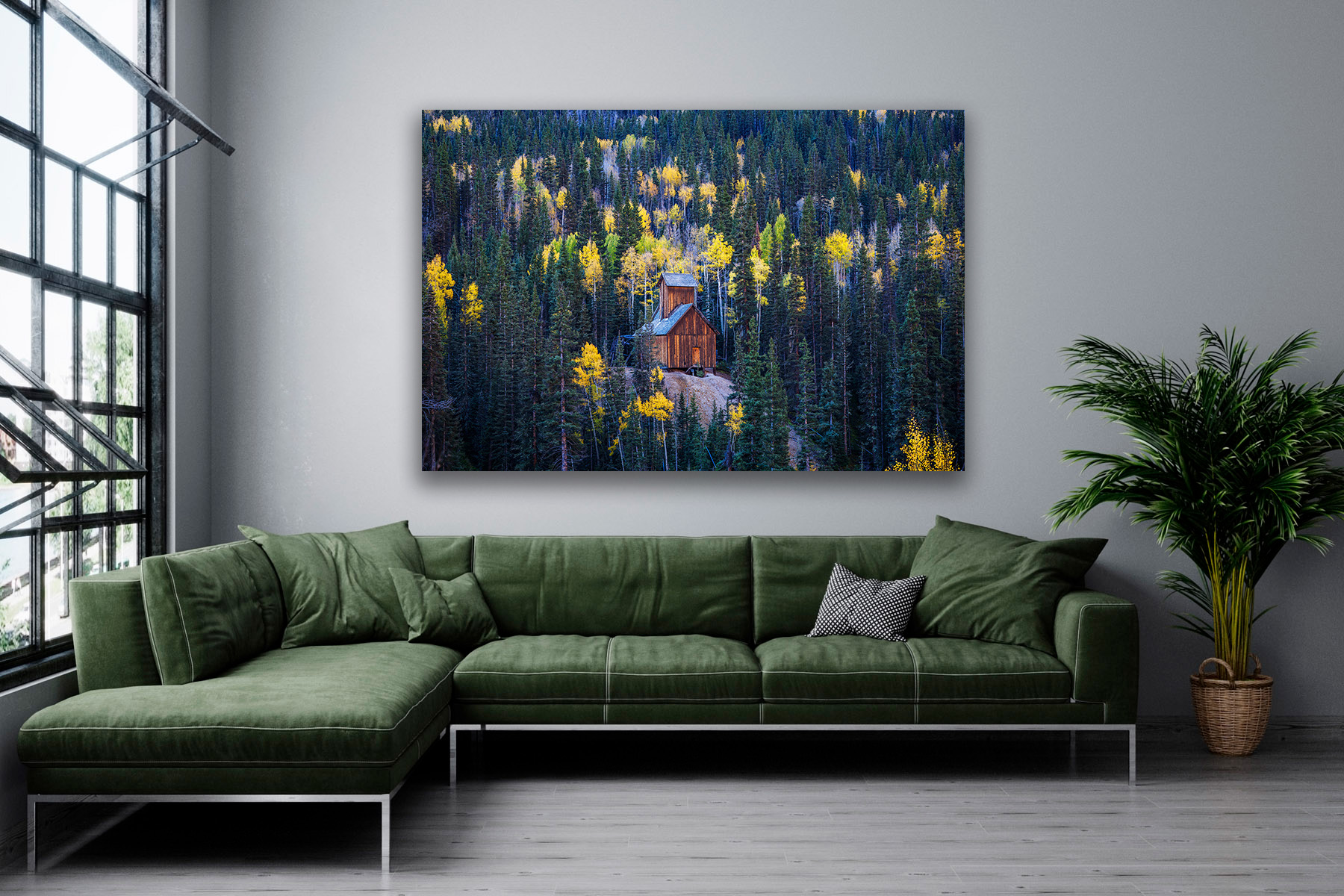 Colorado Wall Art of an old mining structure on a mountainside with fall colors