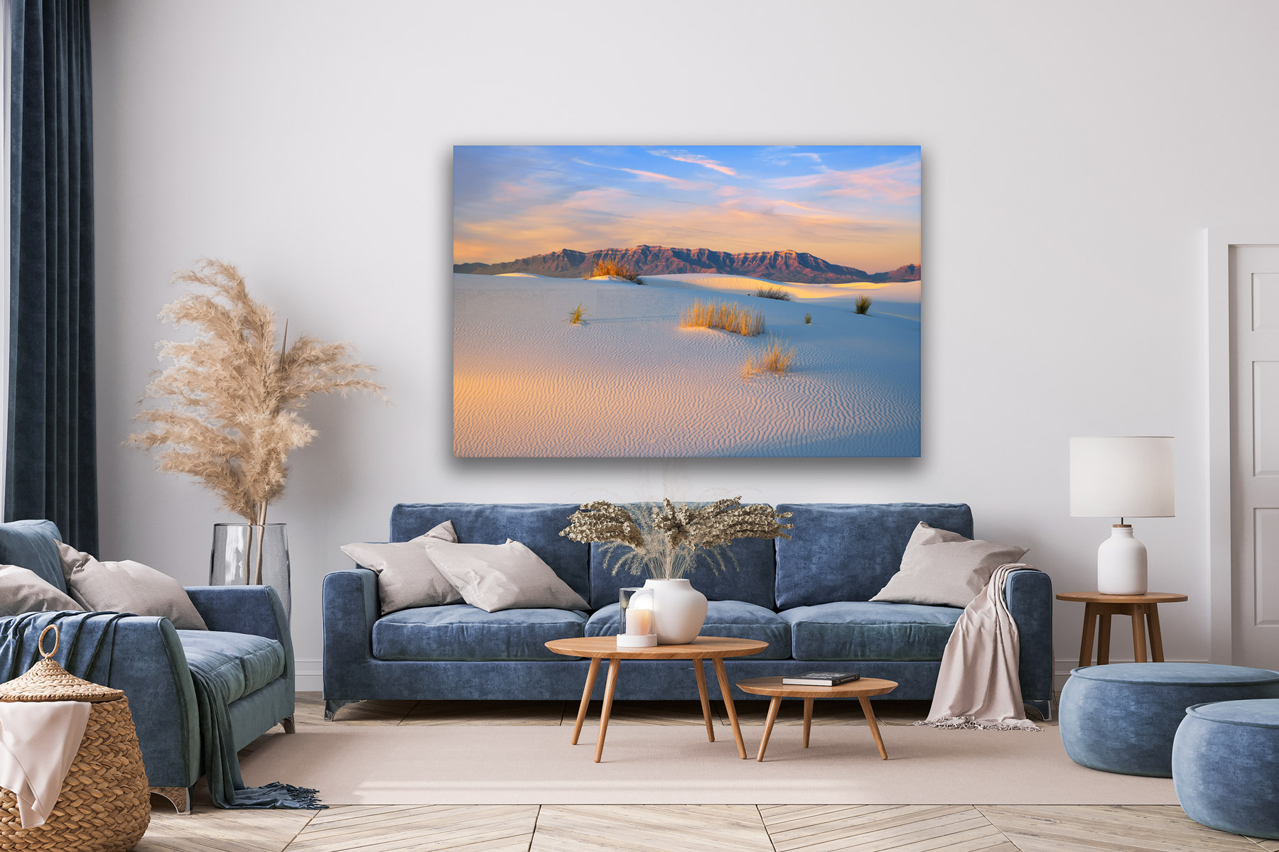 Mountains and sunrise at White Sands as a fine art photo print on the wall