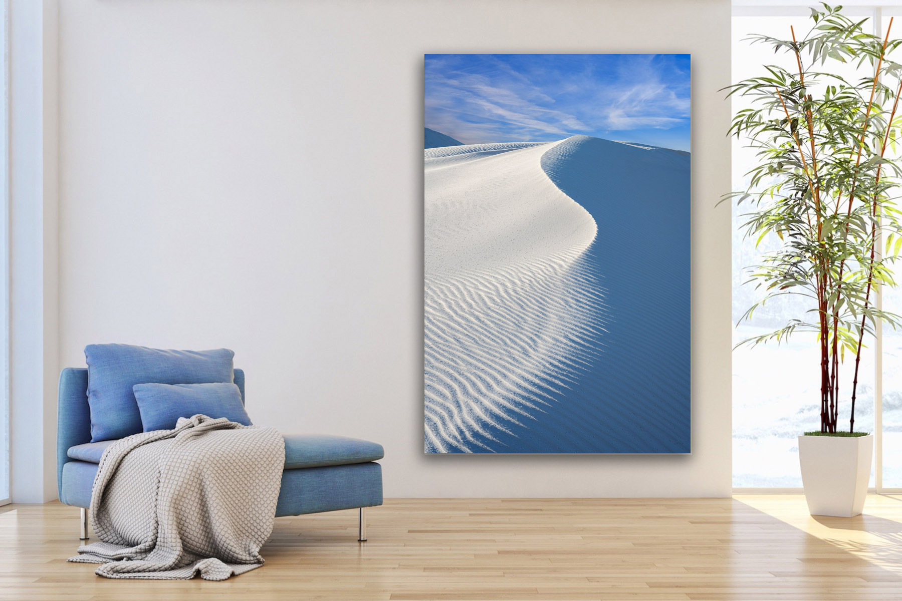 Curving sand dune and shadows at White Sands as a fine art photo print on the wall