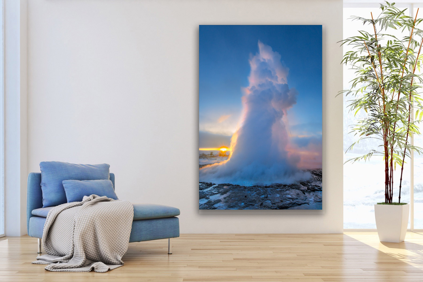 Geysir in Iceland at Sunrise as a fine art photo print on the wall