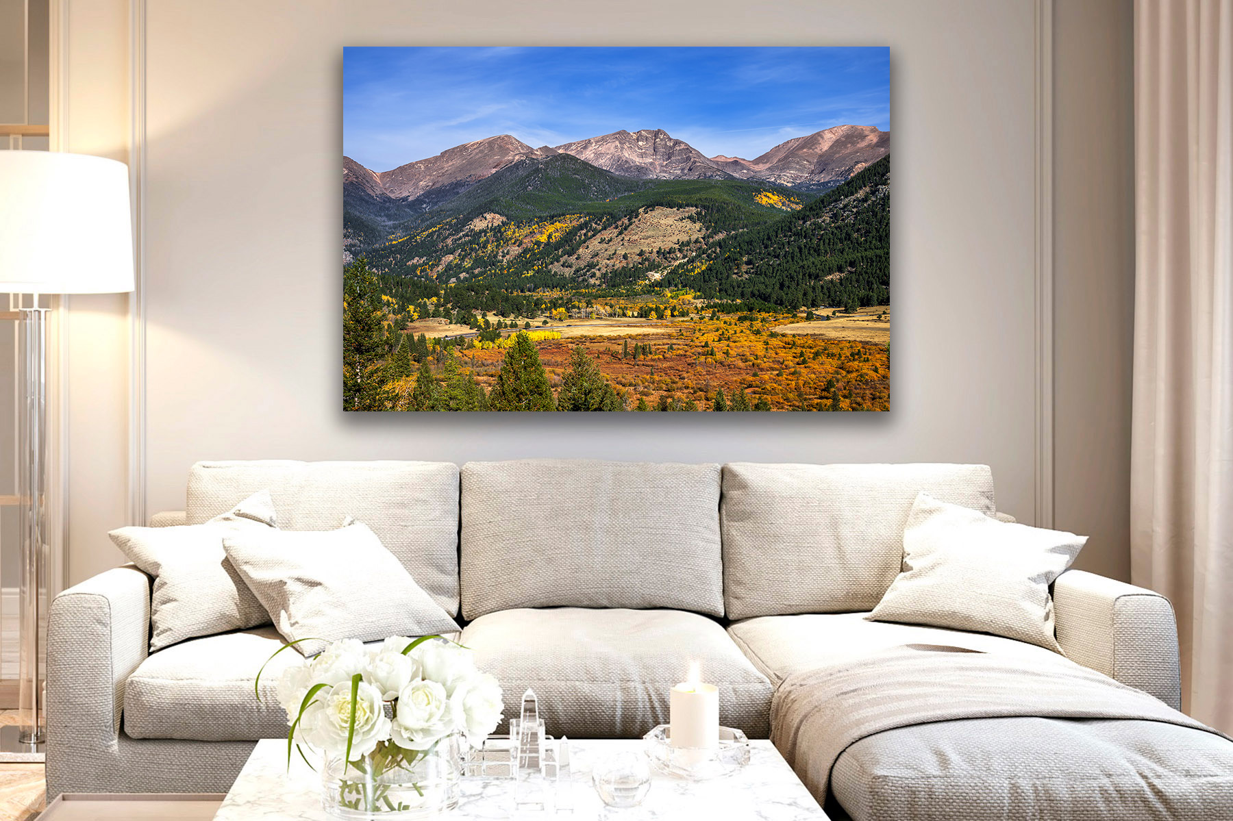 Rocky Mountain Wall Art Print on a wall showcasing mountains and fall colors