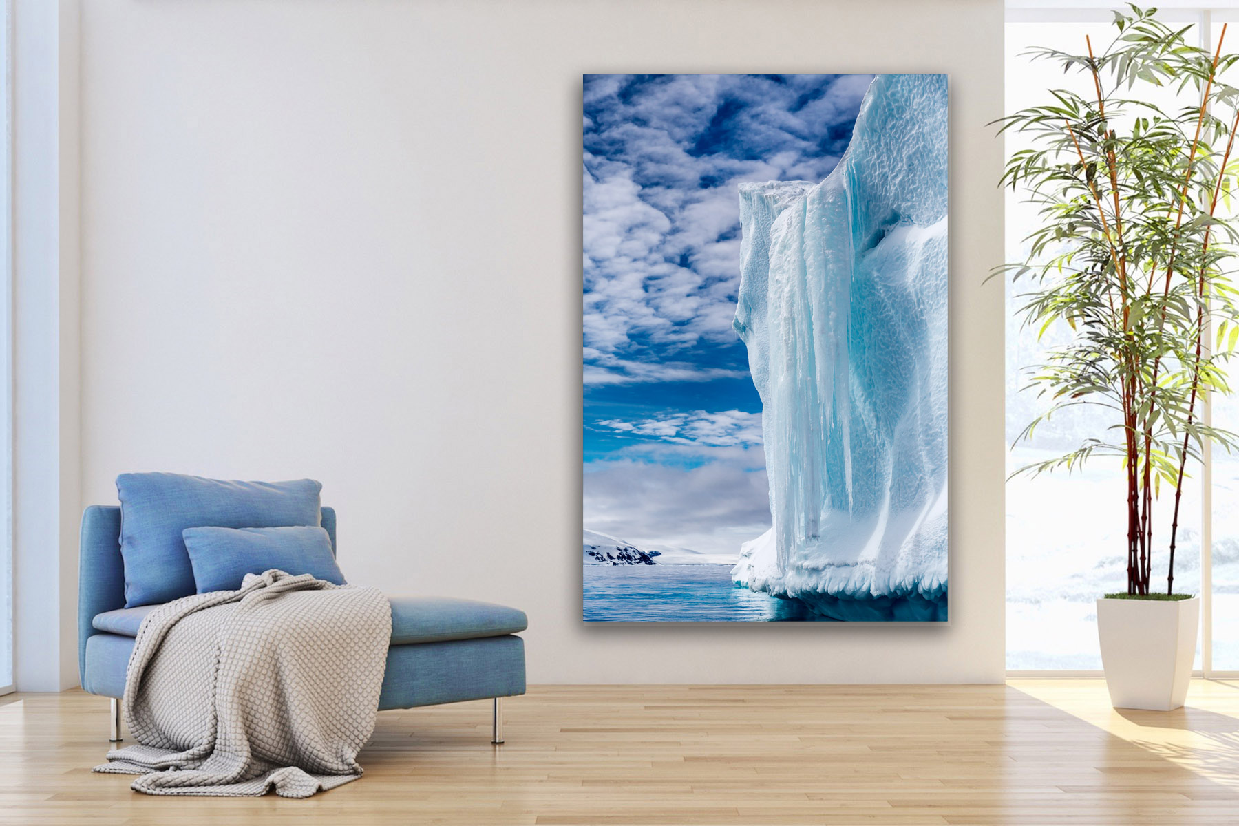 Antarctica iceberg after flipping over and water draining off of it as a fine art photo print on the wall