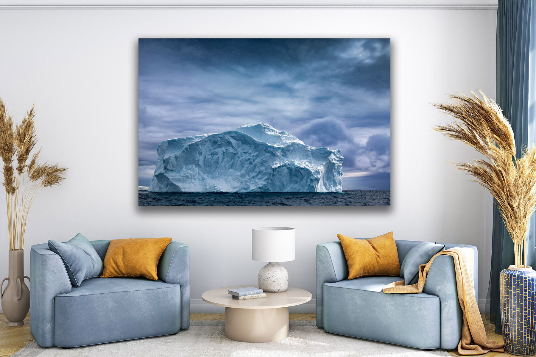 A massive Antarctica iceberg under stormy skies as a fine art photo print on the wall