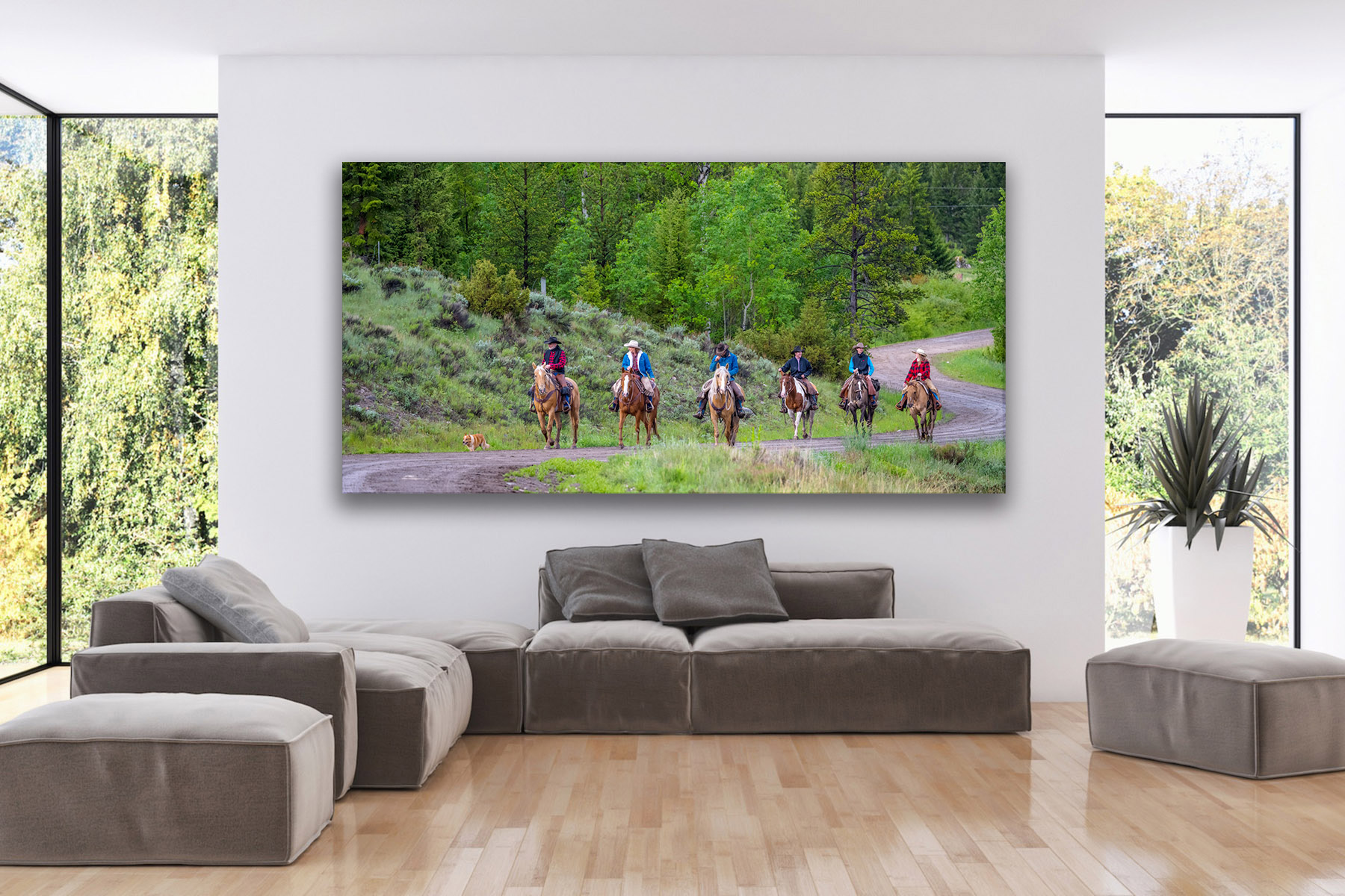 Cowboys coming up the road on their horses as a fine art photo print on the wall