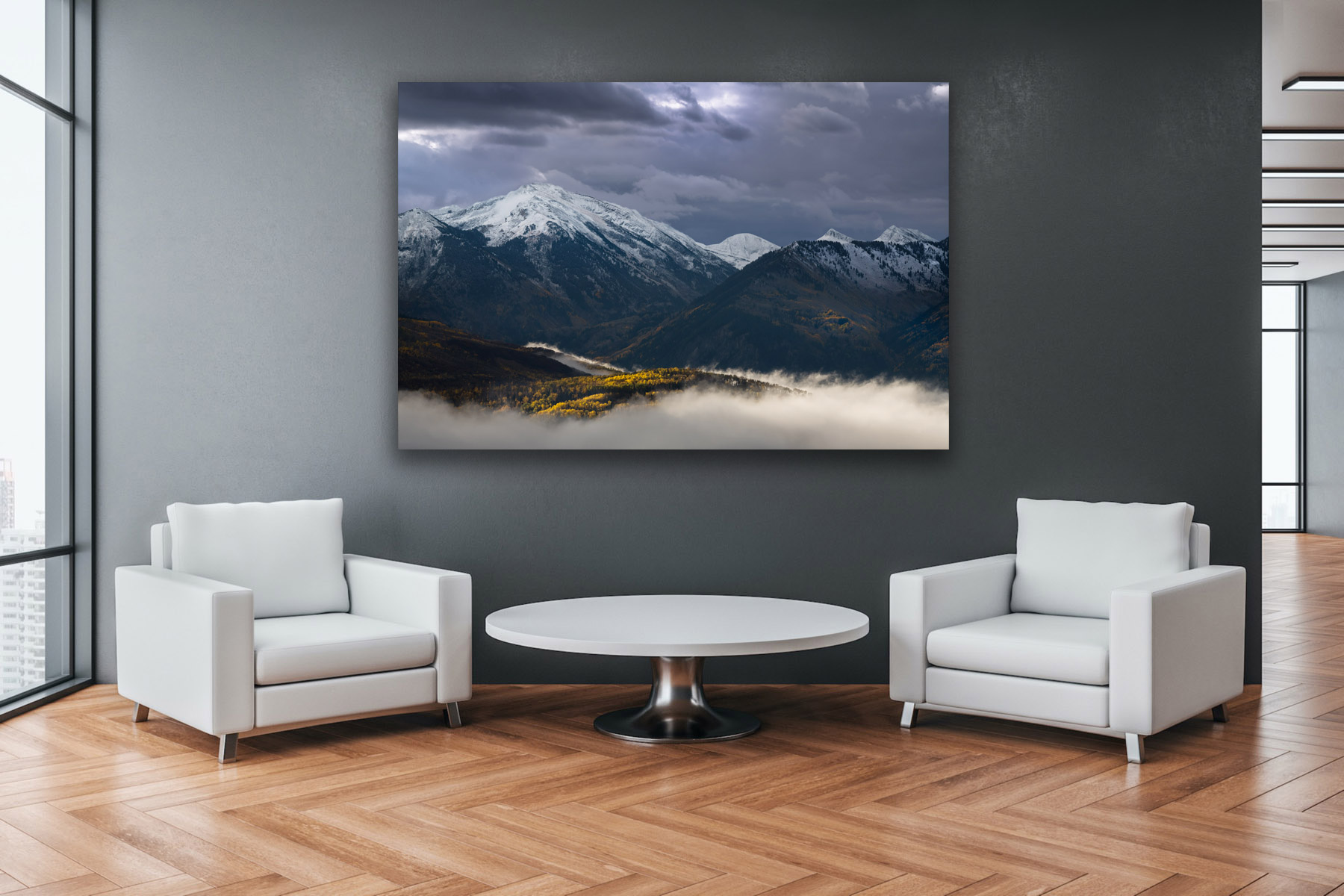 Colorado mountains with a valley of fog as a fine art photo print on the wall