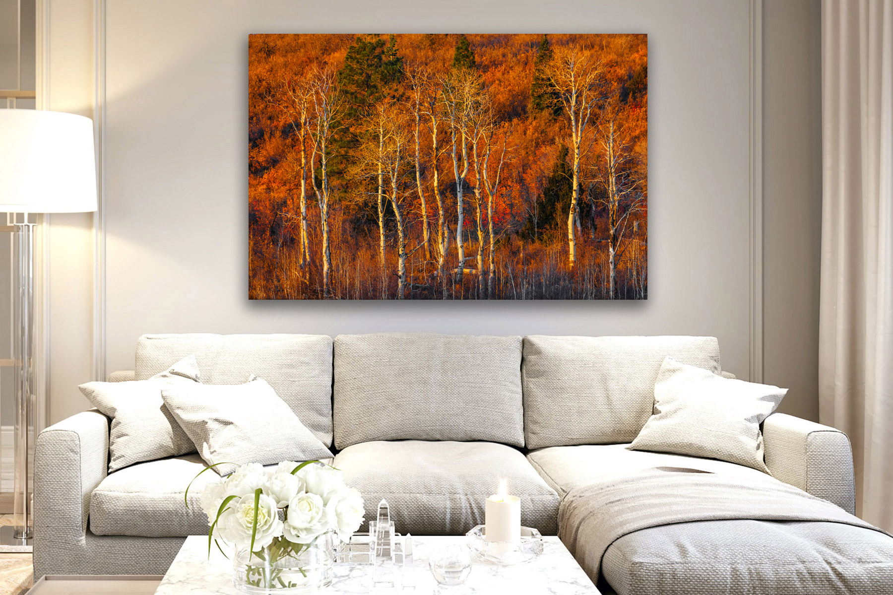 Warm Fall colors in Zion National Park as a fine art photo print on a living room wall