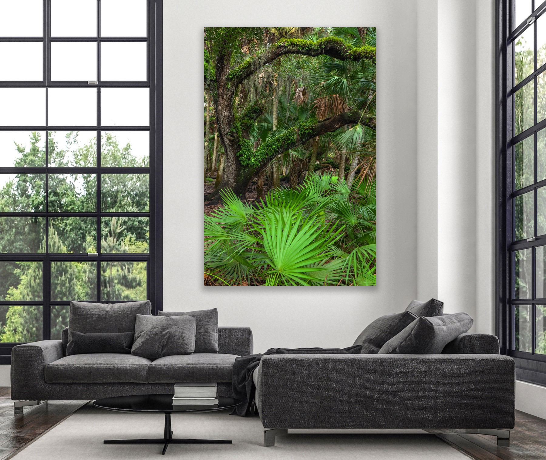 Oak tree and palmetto bush in Myakka State Park as a fine art photo print on the wall