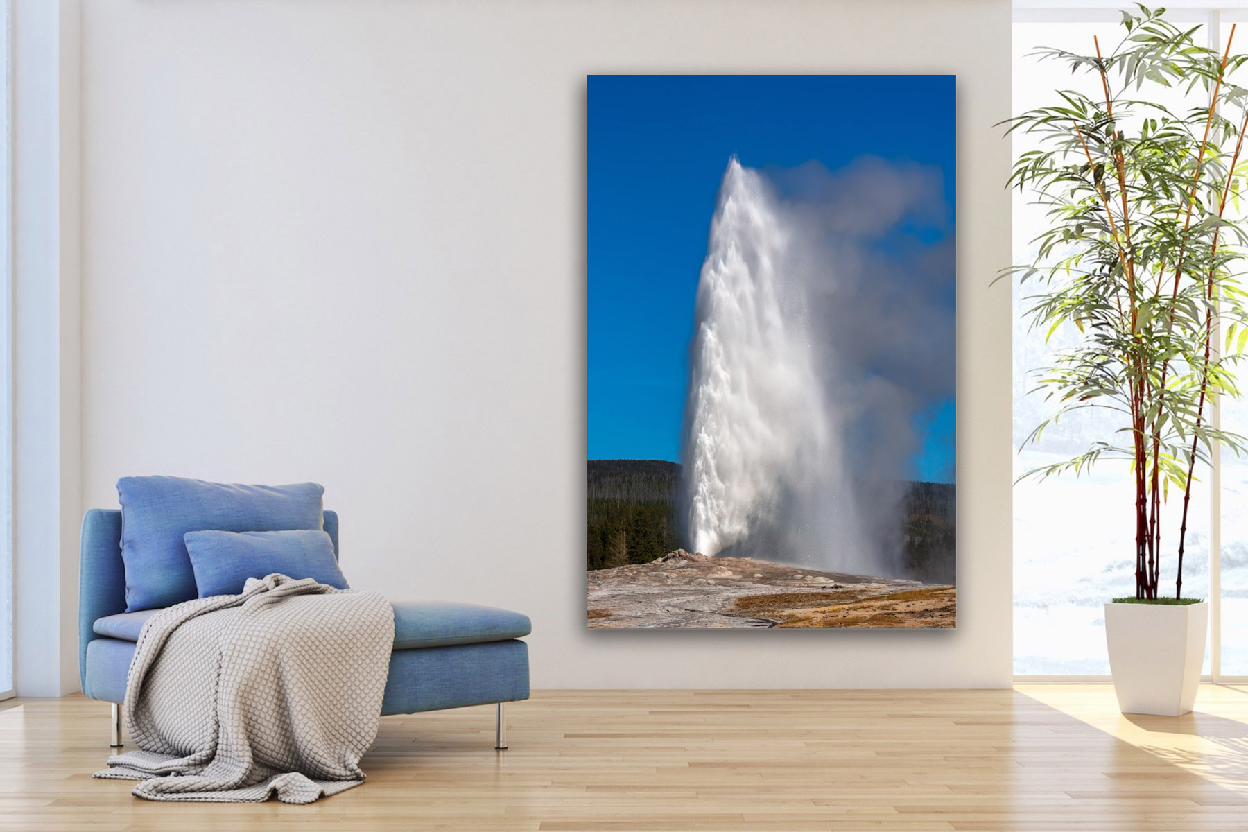 Old Faithful in Yellowstone National Park as a fine art photo print on the wall