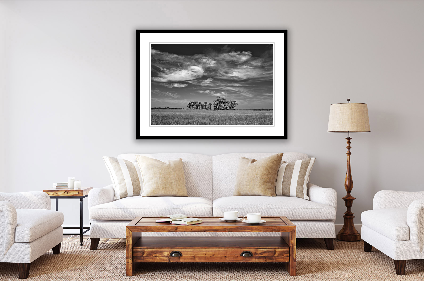 Florida landscape of sabal palms on a prairie as a fine art print on a wall