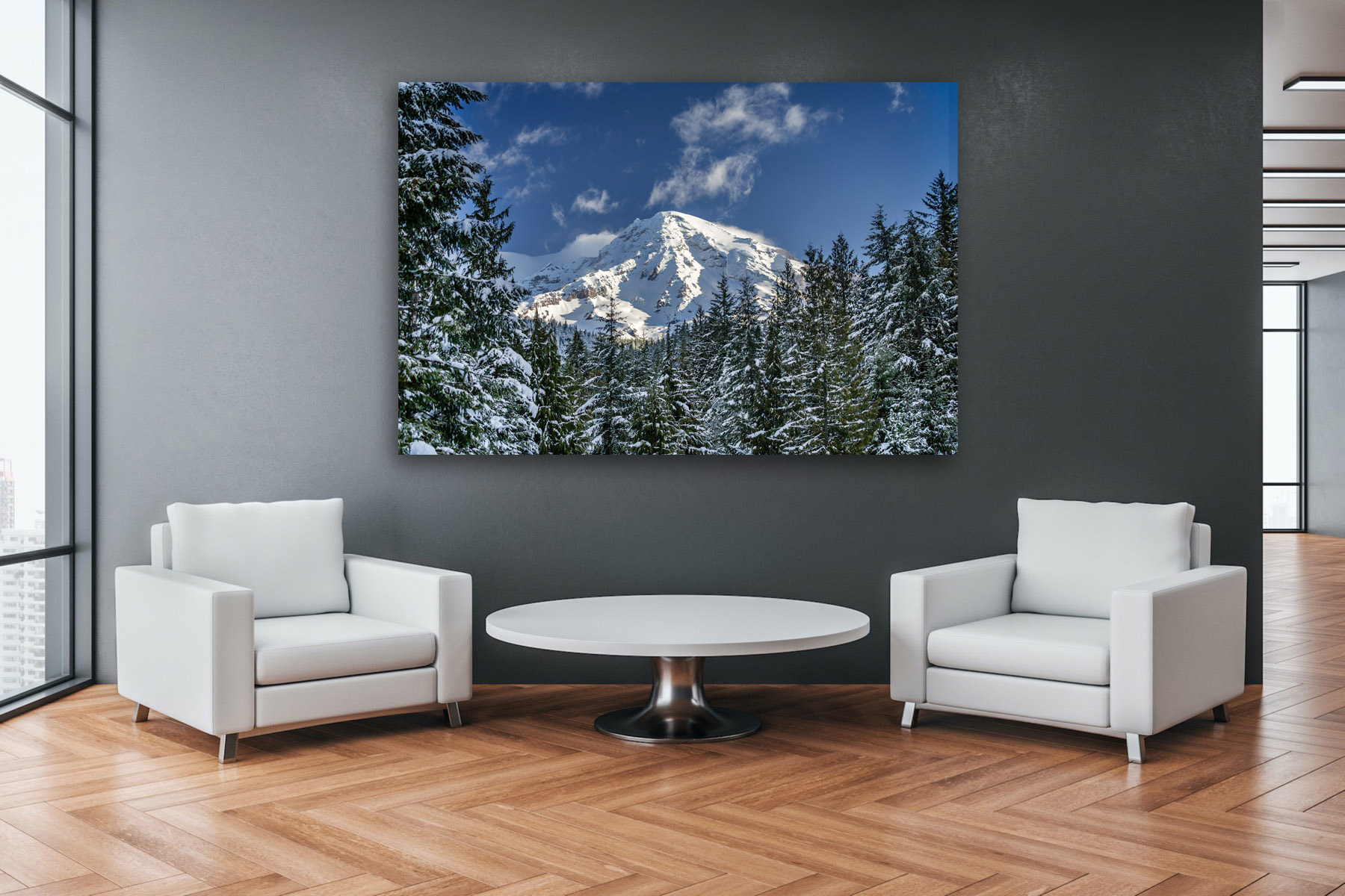 Snow covered Mount Rainier in winter as a fine art photo print on the wall