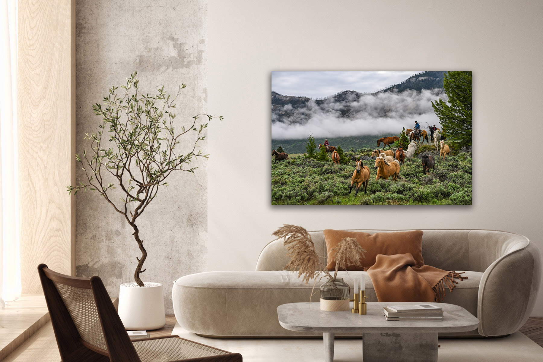 Range horses running downhill as a fine art photo print on the wall