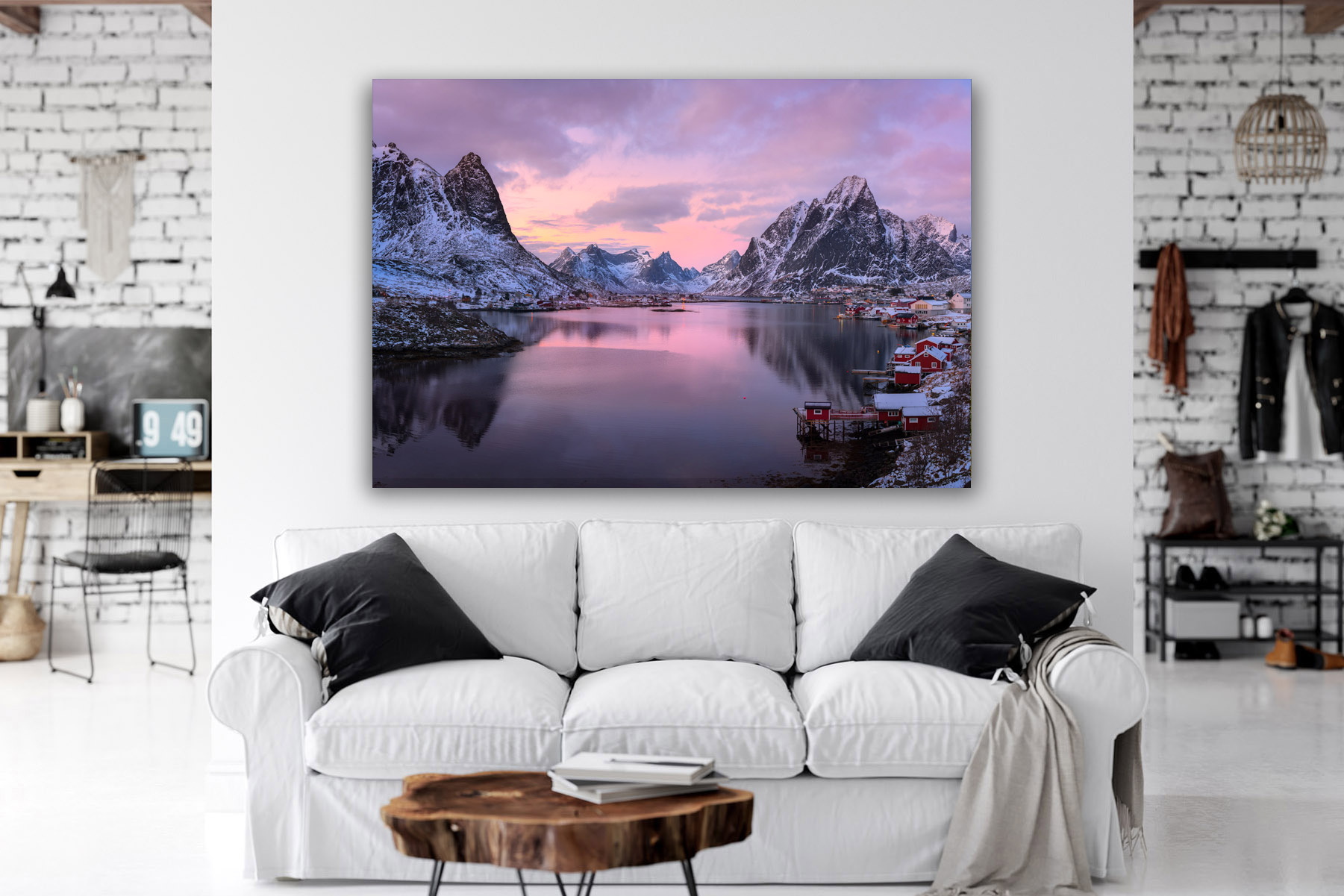 Reflections of Norway mountains in the water as a fine art photo print on the wall