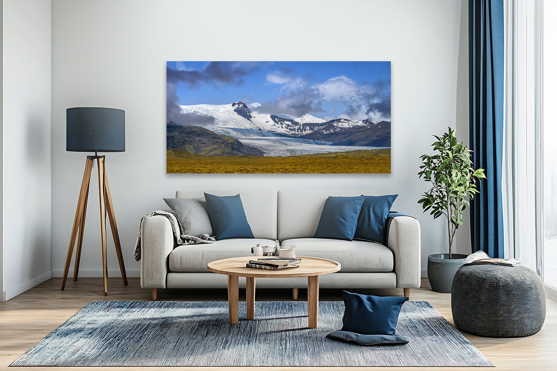 a panoramic view of a glacier on a mountain in iceland as a print on the wall