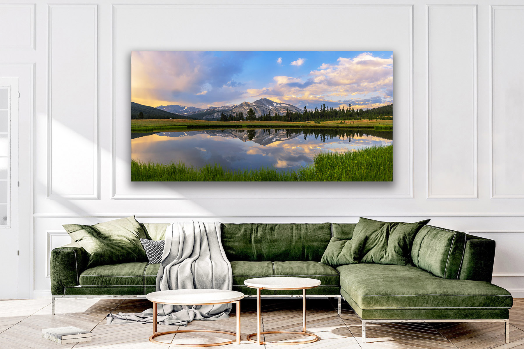Mountain reflection in a large pond as a fine art photo print on the wall