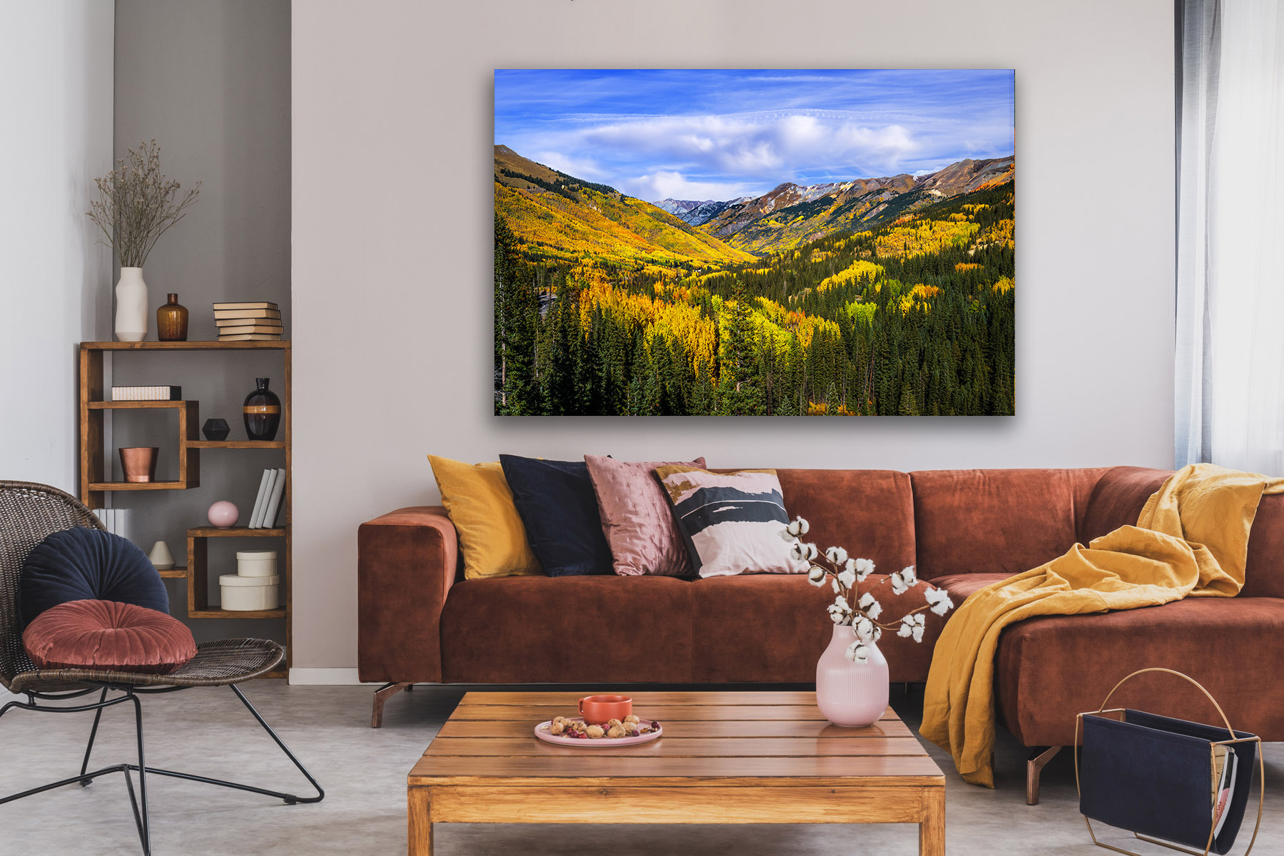 Colorado Wall Art picturing a mountain valley in peak fall colors