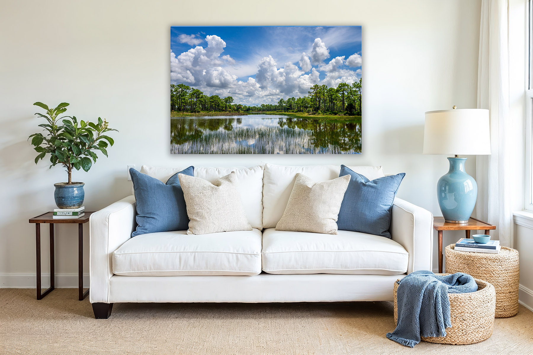 dramatic clouds and sky over a Florida lake as a print on a wall