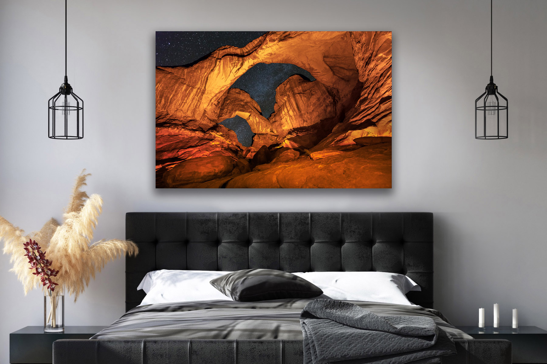 Double Arch at night in Arches National Park as a fine art photo print on the wall